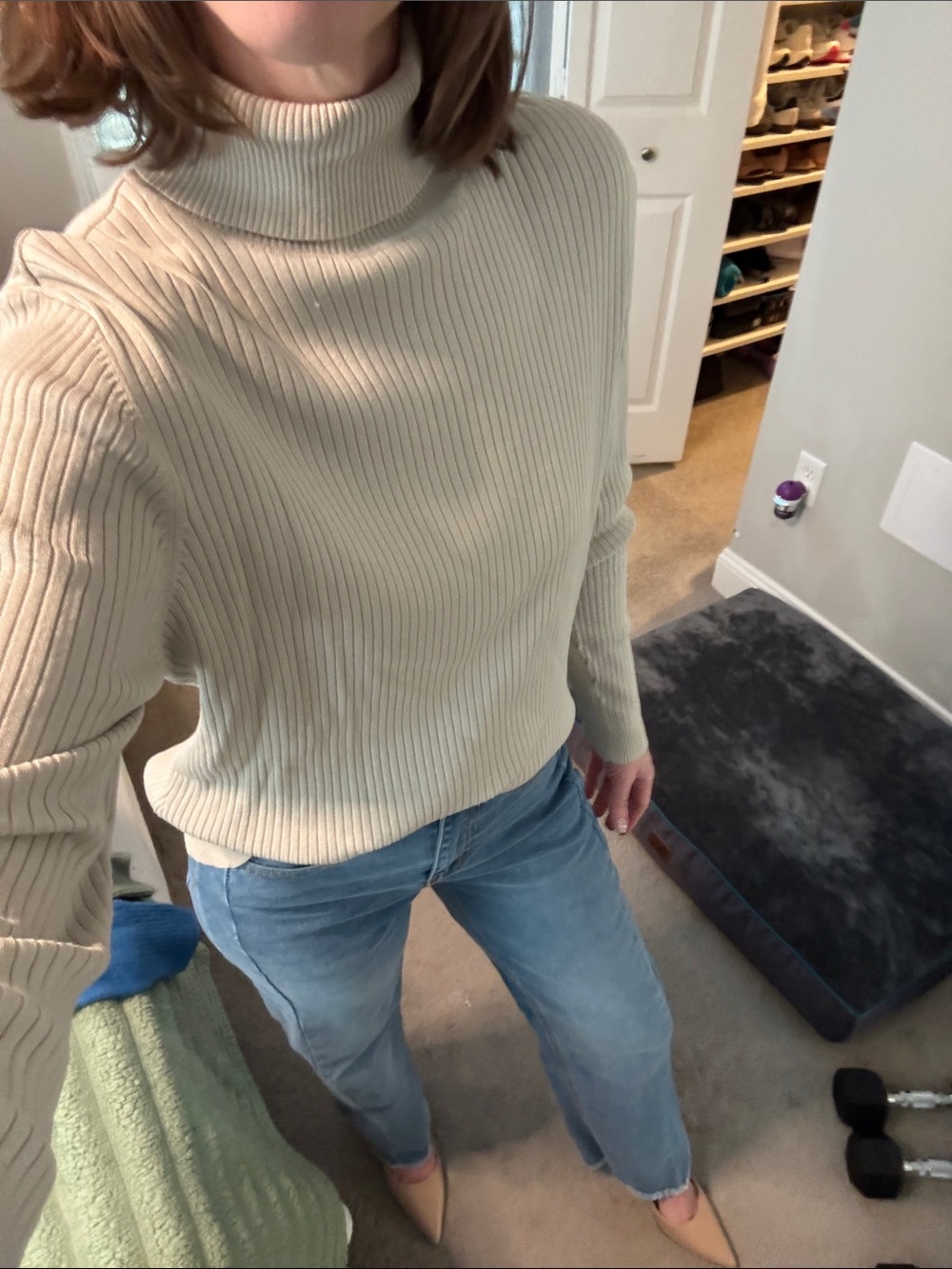 Chico's SILK Ribbed Cowl Neck Sweater - Cream/tan